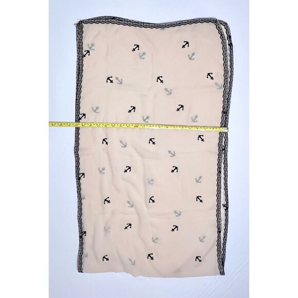 Linear Scarf Anchor Nautical Wrap Shawl‎ Cream Lace Black Gold Charm 69"x20" - Picture 6 of 7